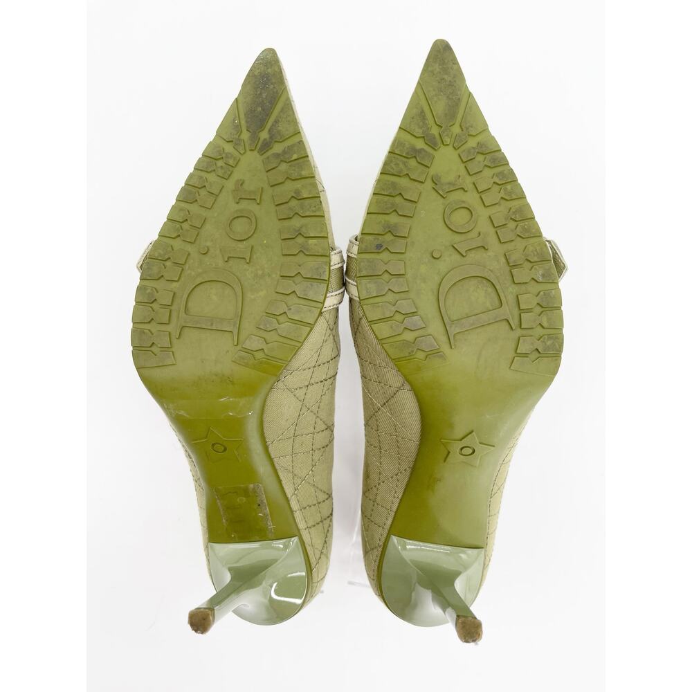 Christian Dior Vintage Green Cannage Rasta Pointed Toe Buckle Pumps Heels EU 37 - Picture 14 of 14